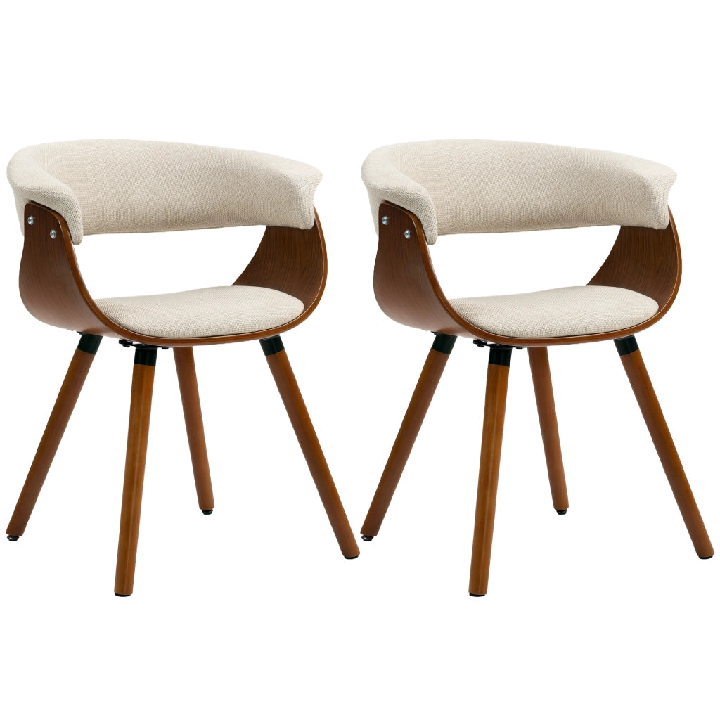 Set 2 Sedie da Pranzo Imbottite ¨C zephmum ¨C Beige con Schienale Curvo e Gambe in Legno Massello