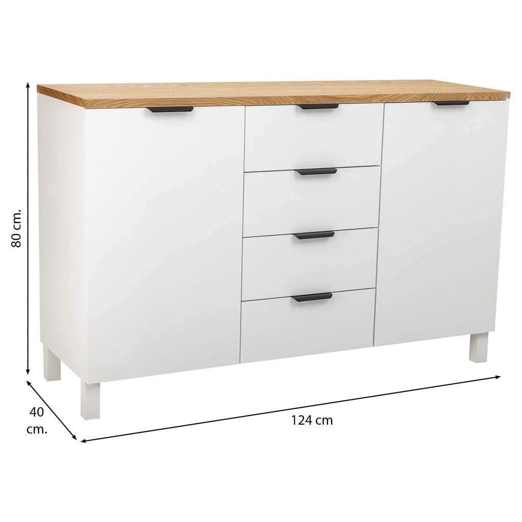 Credenza in legno con 4 cassetti e 2 ante 124x40x80h cm