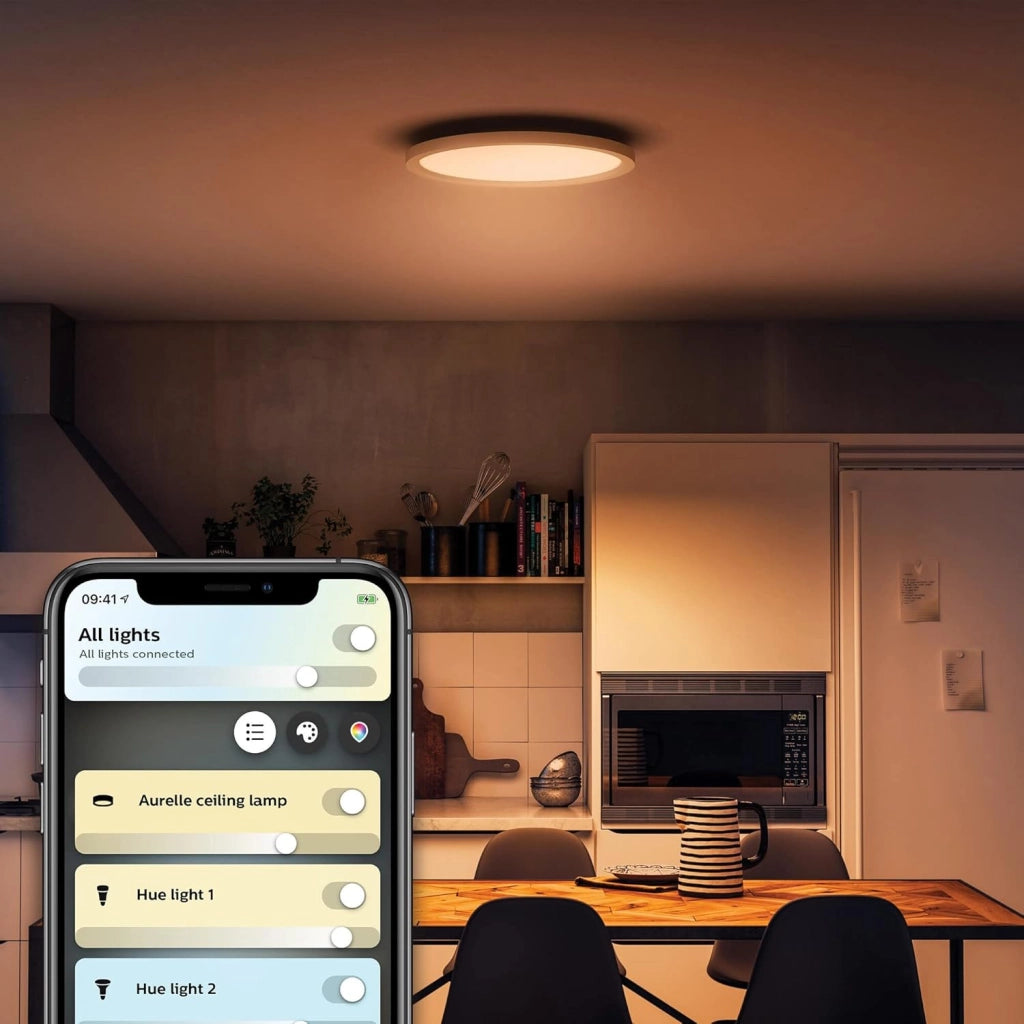 Philips Hue Aurelle White Ambiance Smart Lighting, Pannello Rotondo 24.5W, 39.5cm, Bianco, Compatibile Bluetooth, Controllo Vocale con Alexa, Google Assistant e Apple Homekit, vecchia generazione