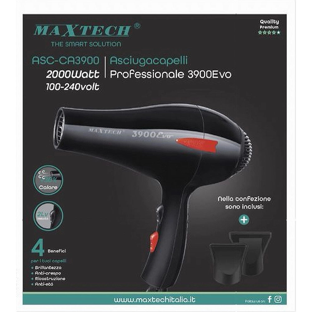 Trade Shop - Asciugacapelli Fono 2000w Con 2 Velocità Phon Professionale 3 Livelli Asc-ca3900 -