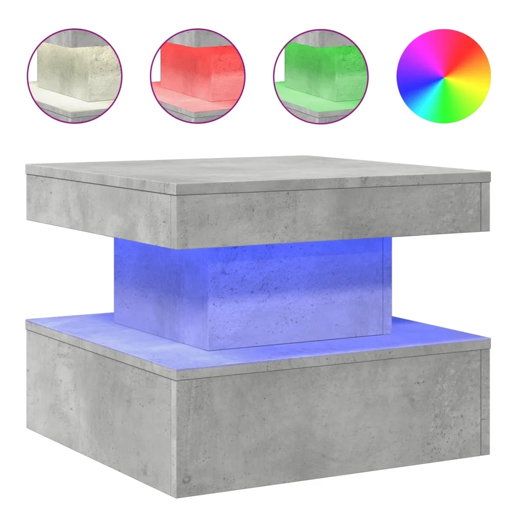 Tavolino da Salotto con Luci LED-Tavolino da soggiorno Grigio Cemento 50x50x40 cm 561502