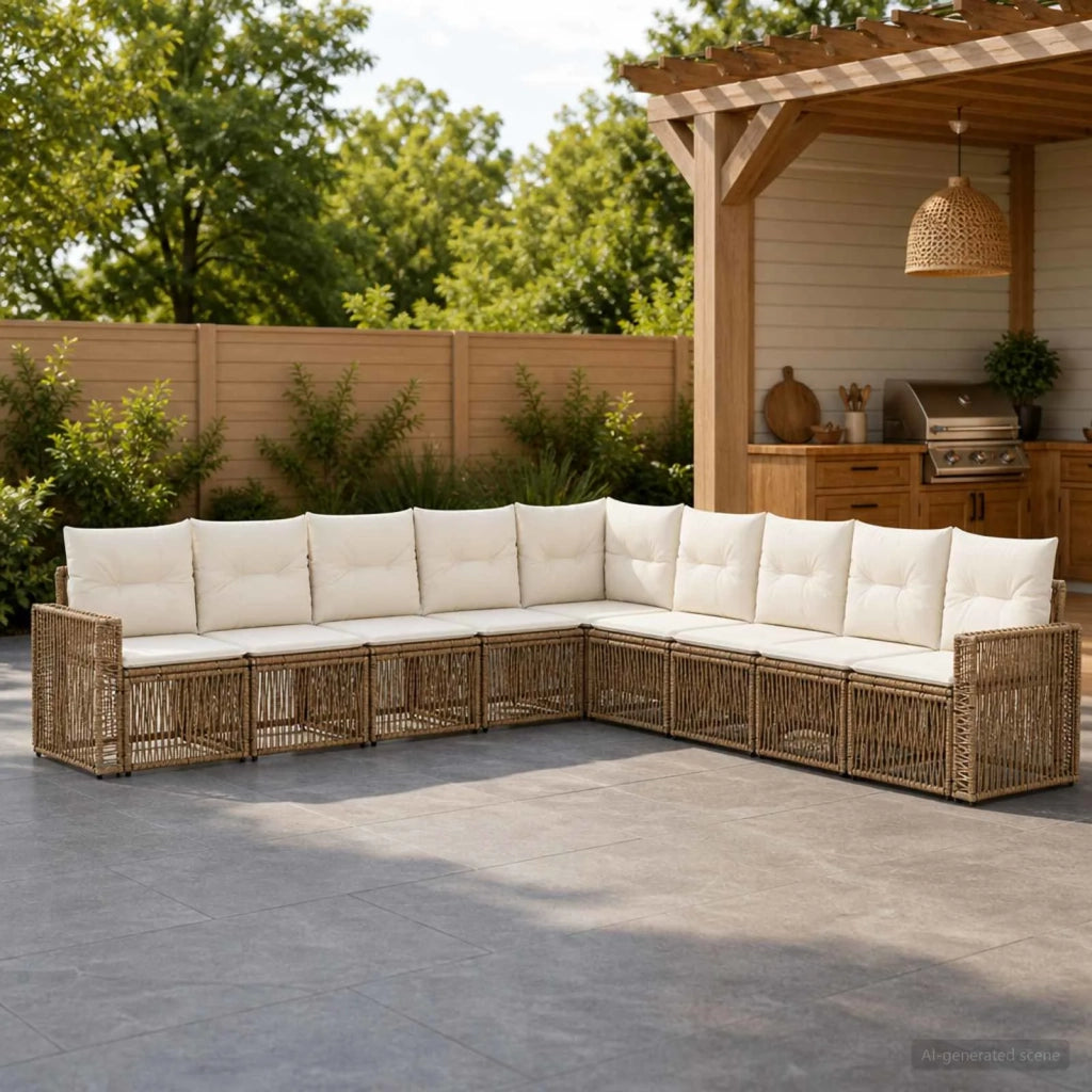 Set Divano da Giardino 9 pz Beige e Bianco Crema polyrattan 3435147