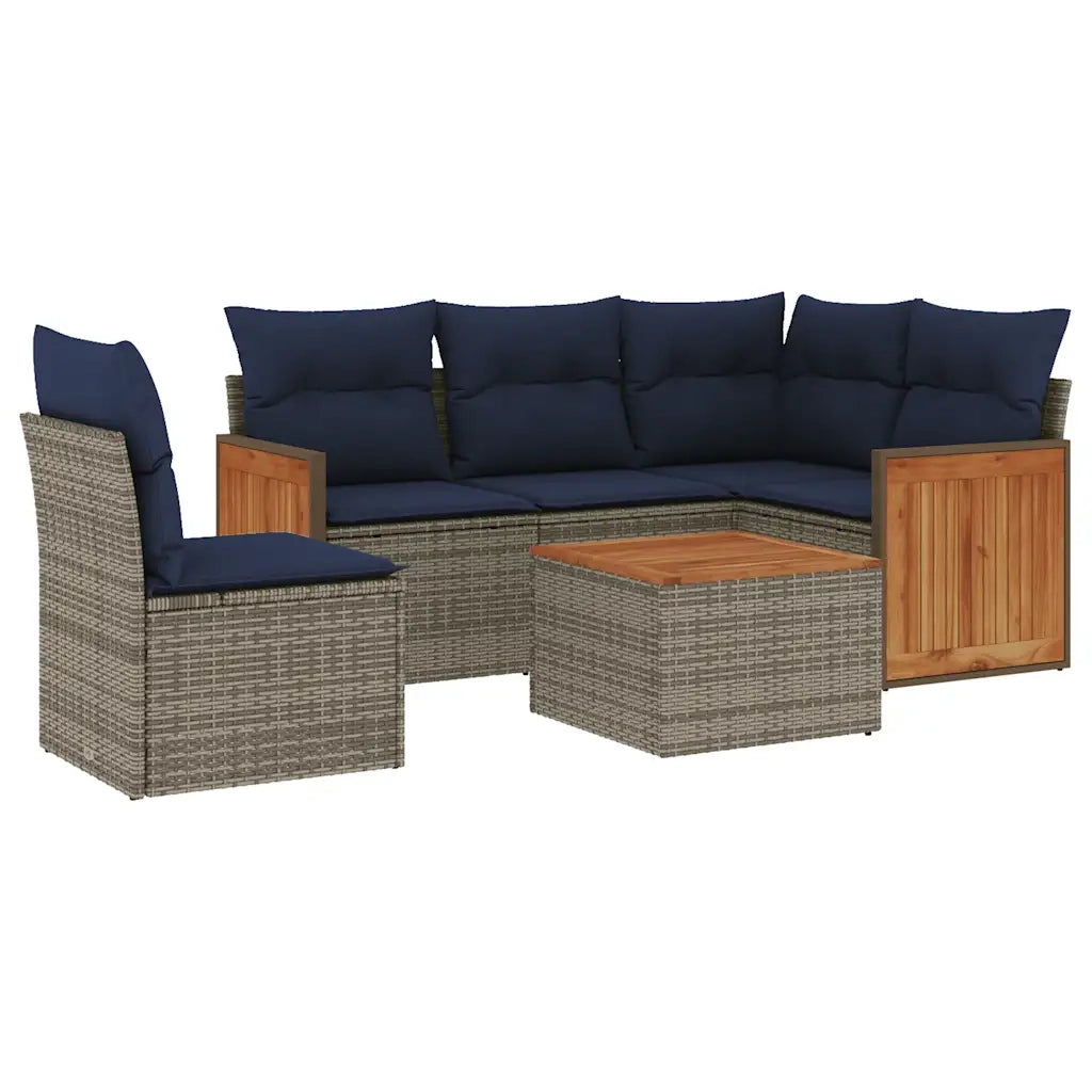 Set Divani da Giardino 6 pz con Cuscini Grigio in Polyrattan 3227664