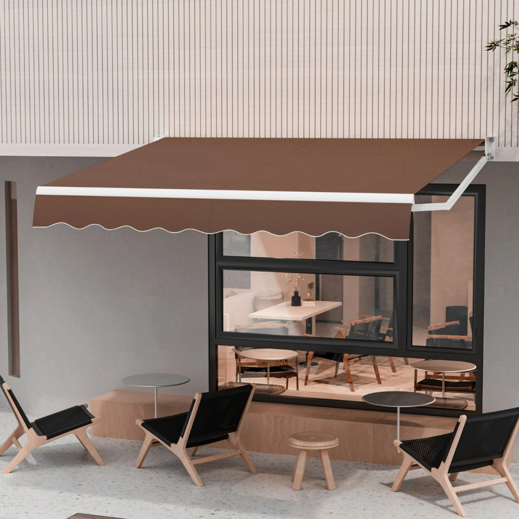 Tenda parasole in alluminio con manovella e poliestere impermeabile, Tenda da sole retrattile 245x200cm Marrone-Tende parasole