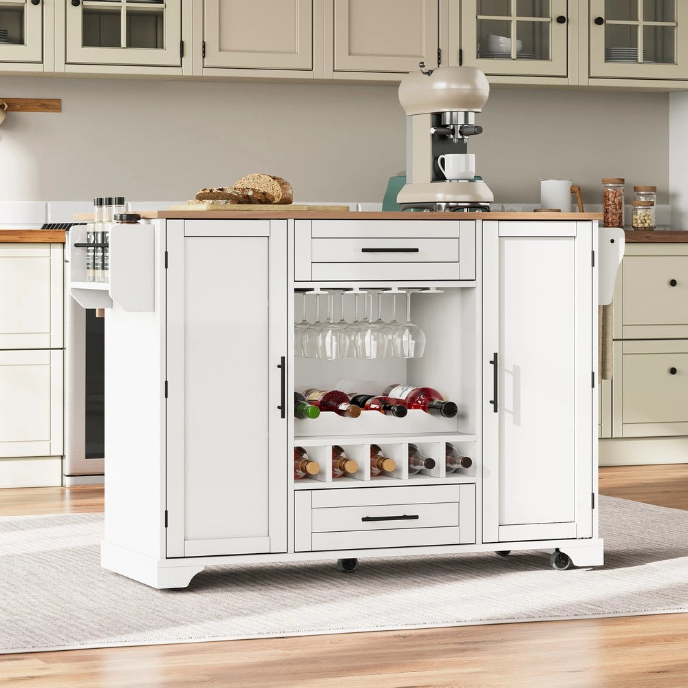Carrello da Cucina con Piano Pieghevole e Portabottiglie ¨C Xylo ¨C Bianco, 120x45/70x92 cm