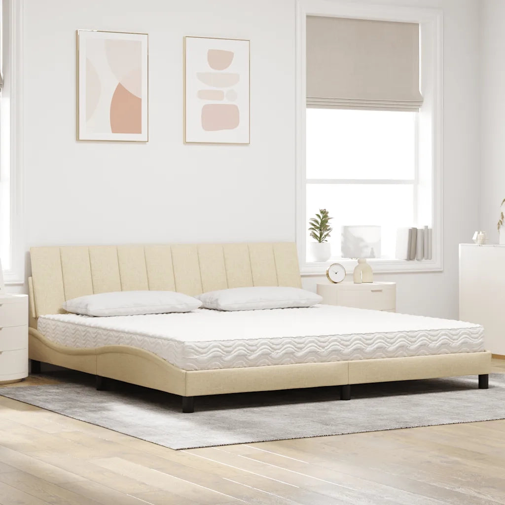 Letto con Materasso Hanko Crema 200x200 cm in Tessuto 3310557