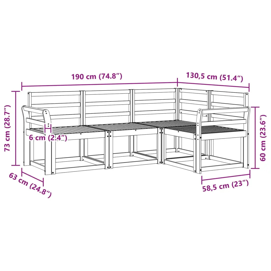 Set di divani da esterno 4 pcs Bianco 190 x 130,5 x 73 cm 3387558