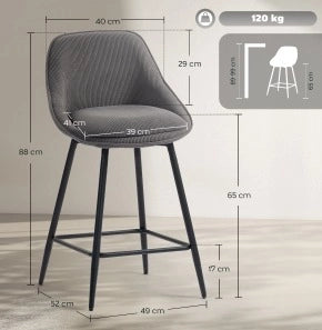 Sgabelli da bar 88 cm grigi in poliestere e acciaio girevoli, set da 2