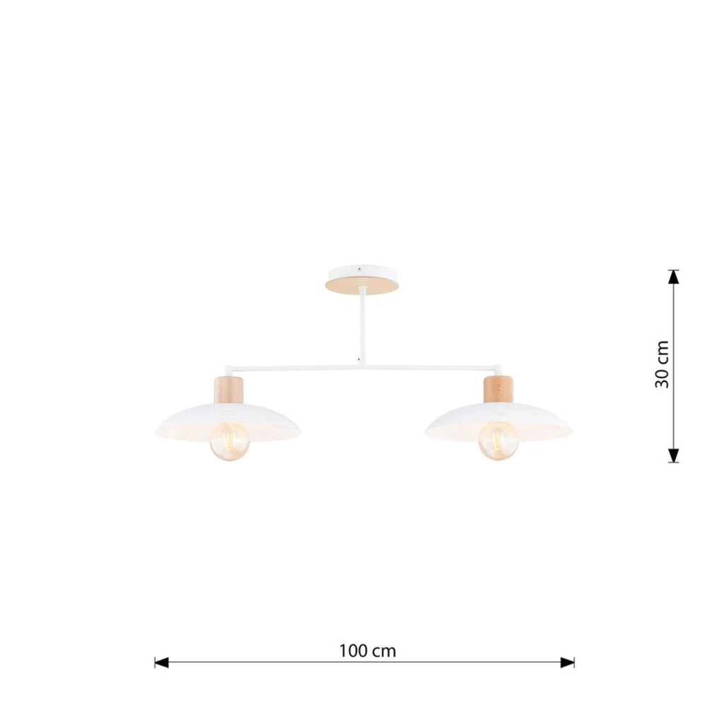 Lampada a sospensione KOBE in acciaio bianco e legno naturale