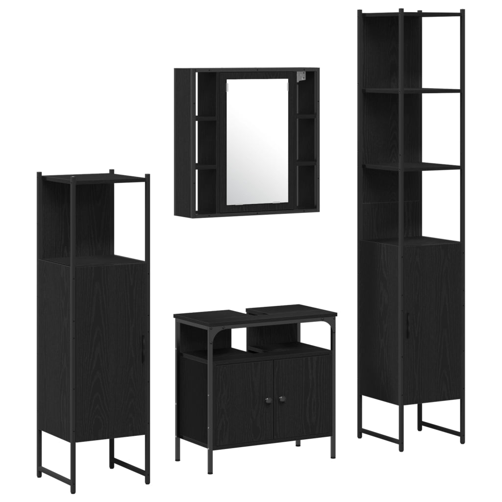Set di Mobili da Bagno in 4 Pezzi in Legno Ingegnerizzato Nero Rovere