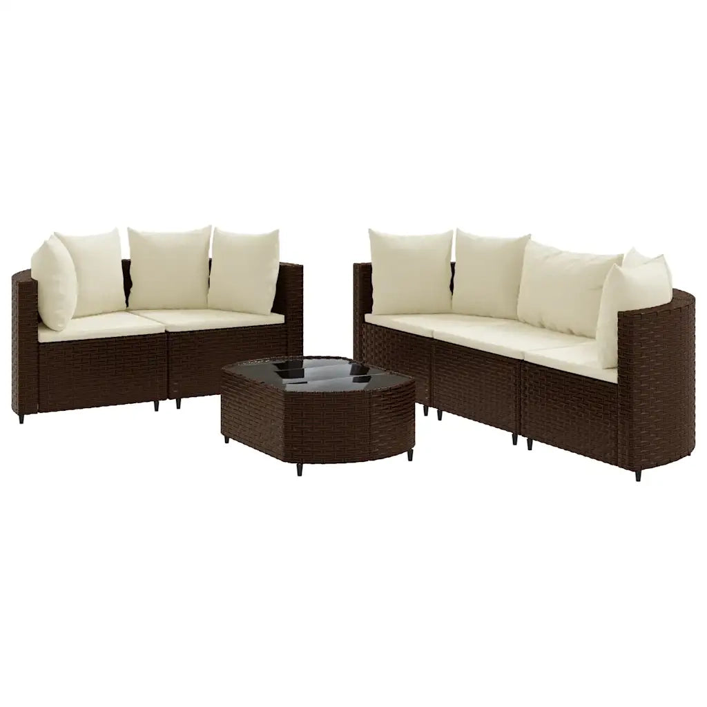 Set Divano da Giardino 6 pz con Cuscini Marrone in Polyrattan