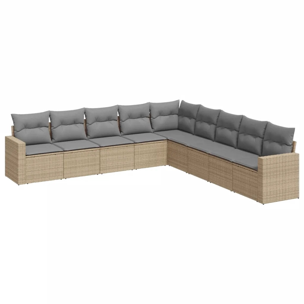 Set Divano da Giardino 9 pz con Cuscini Beige in Polyrattan 3251426