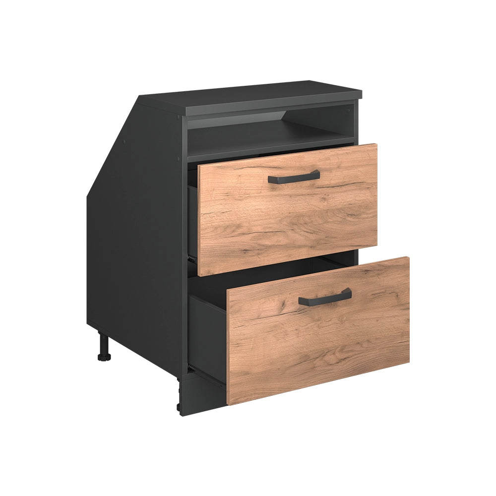 Mobile sottotetto Rion Rovere dorato/Antracite 60 x 83.8 cm con 2 cassetti, carcassa 60 cm profondità Vicco