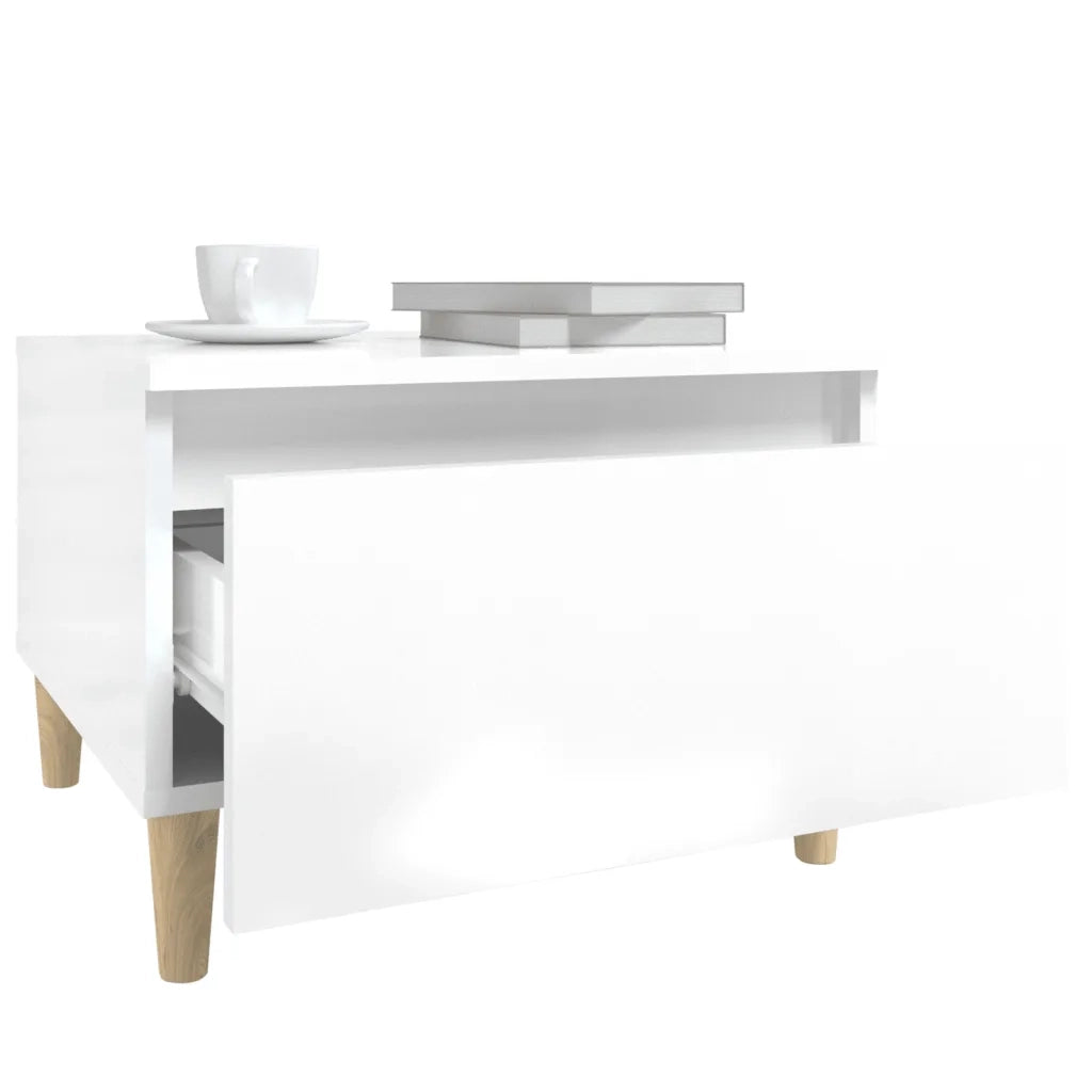 Tavolino Bianco Lucido 50x46x35 cm in Legno Multistrato 819504