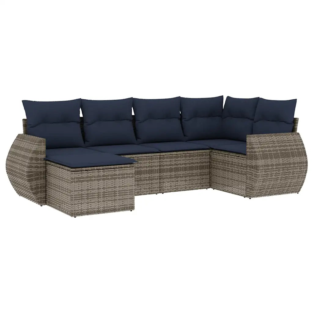 Set Divani da Giardino 6 pz con Cuscini Grigio in Polyrattan 3221660