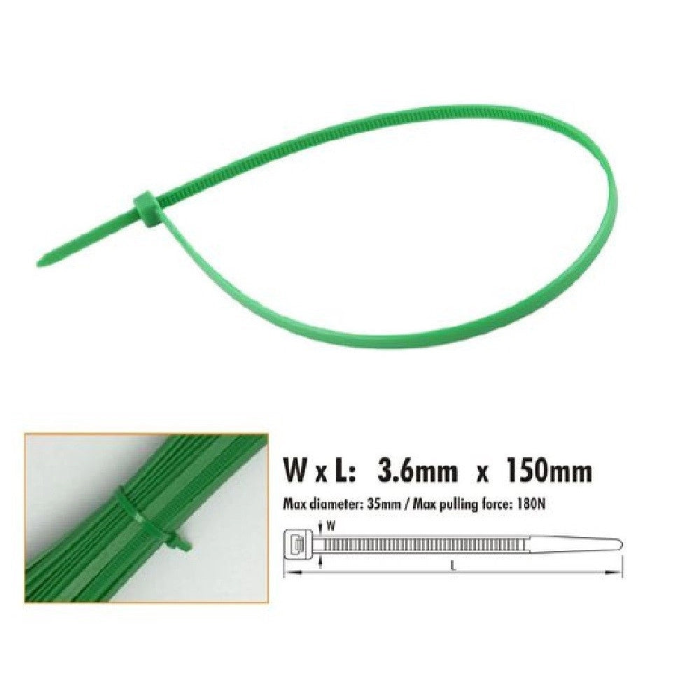Trade Shop - Set 40 Pz Fascette Cavi Cavo Verde Stringenti In Plastica Nylon 3.6x150mm 92394 -