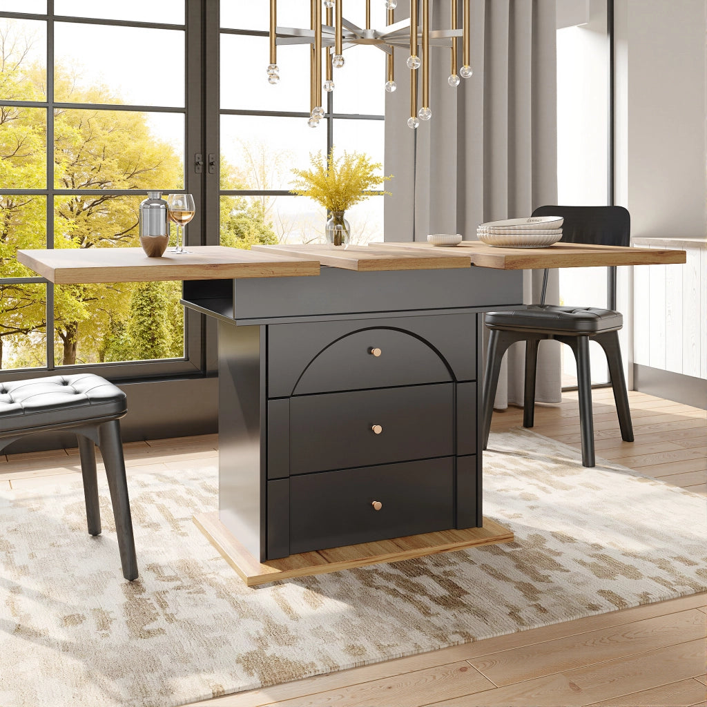 TAVOLO Allungabile 110-140x80 cm MDF Nero/Naturale