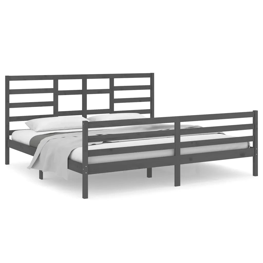 Letto matrimoniale | Letto per adulti | Giroletto Grigio in Legno Massello 200x200 cm