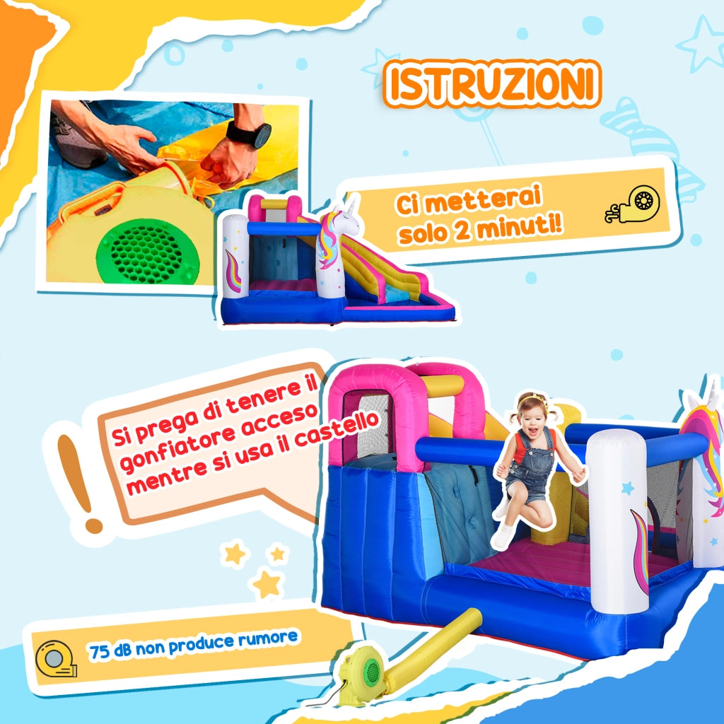 Casetta Gonfiabile per Bambini con Scivolo e Canestro ¨C zephmum ¨C 360x305x210 cm