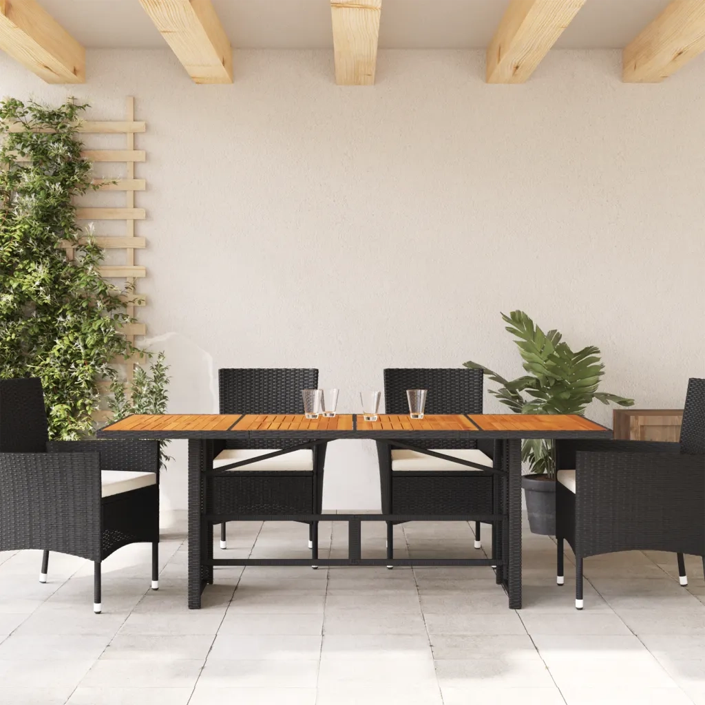 Tavolo Giardino | Tavolino da esterno Piano Legno Acacia Nero 190x80x74cm Polyrattan