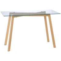 Tavolo da Pranzo Rettangolare per 4 Persone max, in Acciaio con Piano in Vetro Temperato, 120x60x76 cm