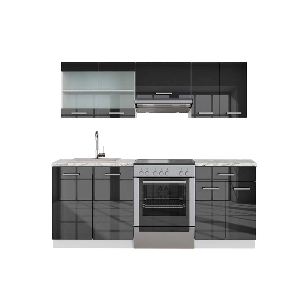 Cucina componibile Fame-Line Antracite lucido/Bianco 200 cm, PL Marmo Vicco