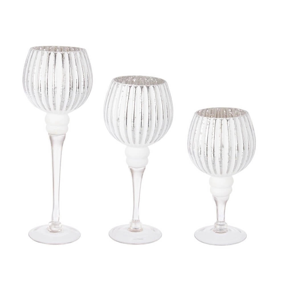 Set di 3 Portacandele Singolo Sheila in Calice Argento (2 Pezzi)