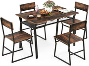 Set da Tavolo e Sedie da Pranzo, Tavolo da Pranzo con 4 Sedie Industriale, Set 5 Pezzi Mobili con Mensola Portaoggetti e Telaio in Metallo, per Cucina Sala da Pranzo, 110 x 70 cm (Marrone)