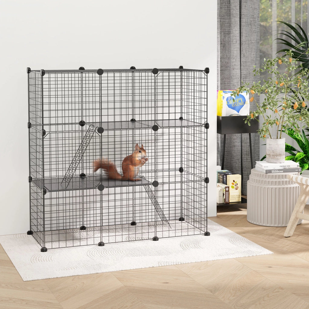 Gabbia per Animali Domestici 31 Pannelli ¨C zephmum ¨C Nero 105x45x105 cm