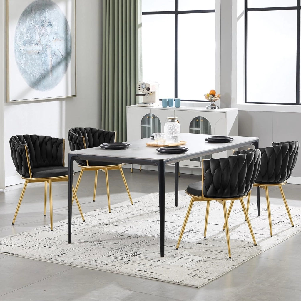 Sedie da Pranzo Girevoli Set di 6, Sedie da Cucina Ergonomiche Imbottite con Gambe in Metallo, Seduta in Velluto per Cucina, Soggiorno, Balcone, Nero, EZS84sz-6