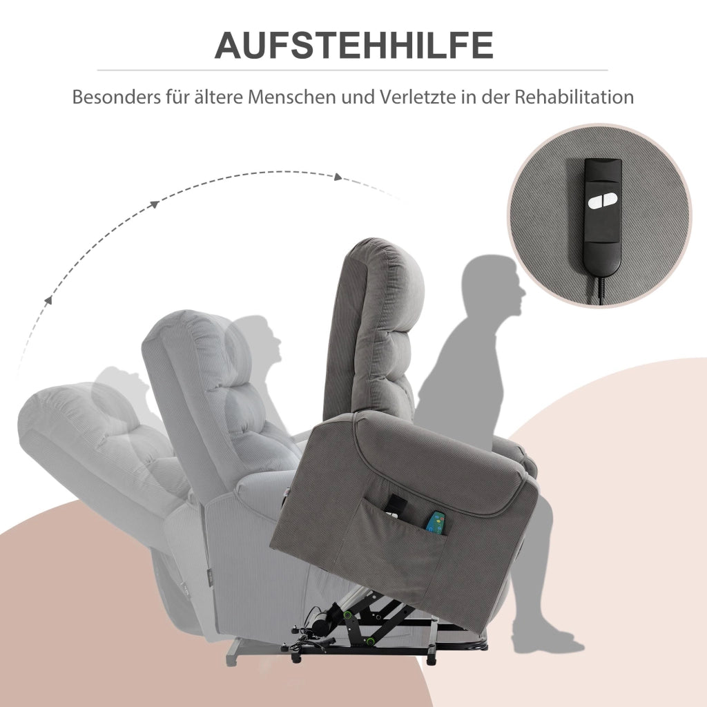 Poltrona Massaggiante Elettrica Reclinabile con Alzapersona e Riscaldamento ¨C ZephMum ¨C Tessuto Grigio Scuro