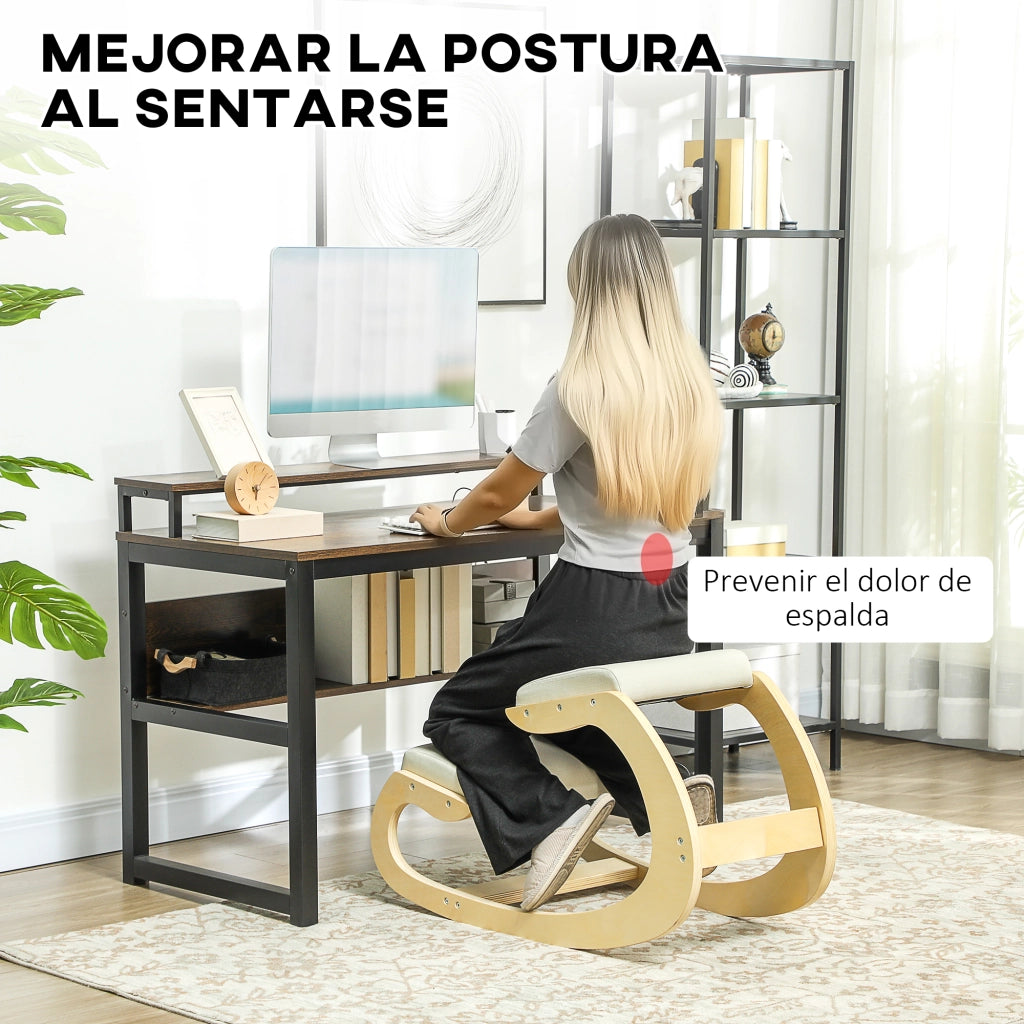 Sedia ergonomica da ginocchio ¨C zephmum ¨C legno, imbottita, 55x85x55 cm, crema