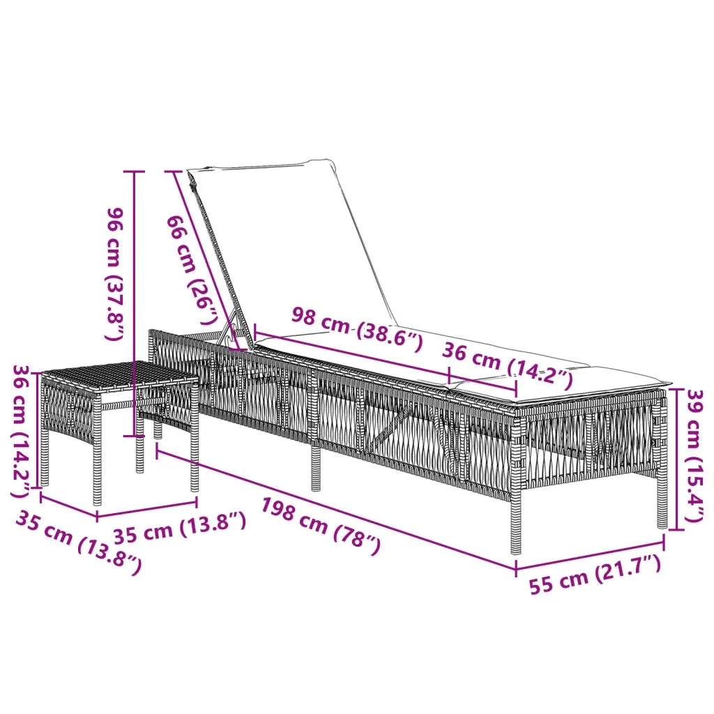 Lettini Prendisole 2 pz | Sdraio da giardino | Lettino da sole con Tavolino Grigio in Polyrattan