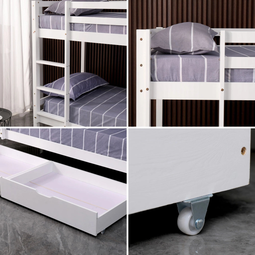 Letto a castello per bambini 190x90cm bianco con cassetti AMBER