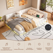 Divano letto 140x200 cm con luci LED, USB, porta Type-C e struttura in MDF