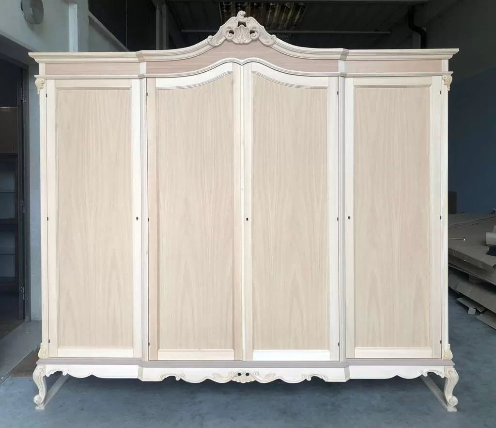 Armadio 4 porte classico barocco legno grezzo 225x73x230 - Mobili 2G