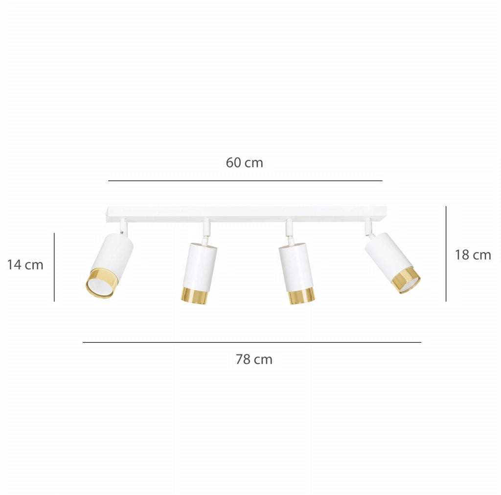 Plafoniera Emibig Hiro 4 faretti GU10 bianco oro 60cm