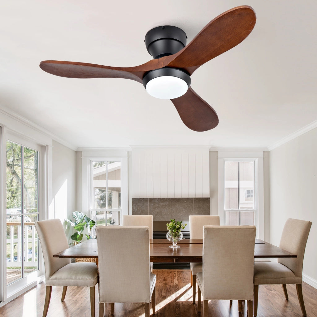 VENTILATORE DA SOFFITTO 91 cm con LED, telecomando, 3 pale in legno massello nero/nocciola