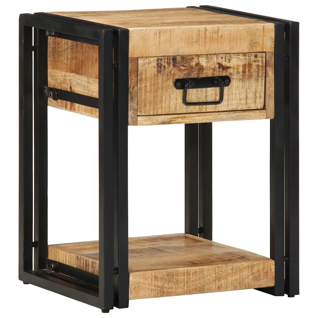Comodino | Armadio da Notte | Mobiletto da notte 40x35x50 cm in Legno Grezzo Massello di Mango