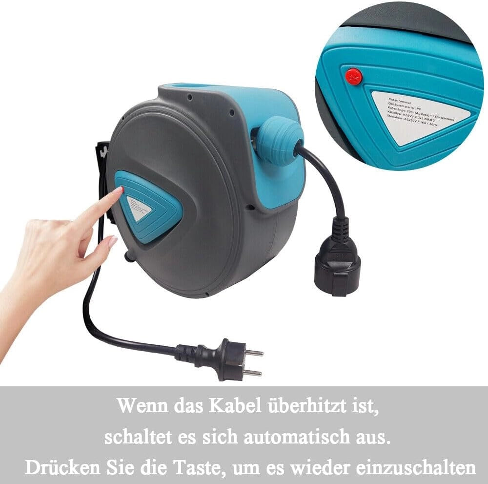 Avvolgicavo automatico per esterni, con cavo di prolunga da 20 m, avvolgicavo con rotazione a 180°, montaggio a parete