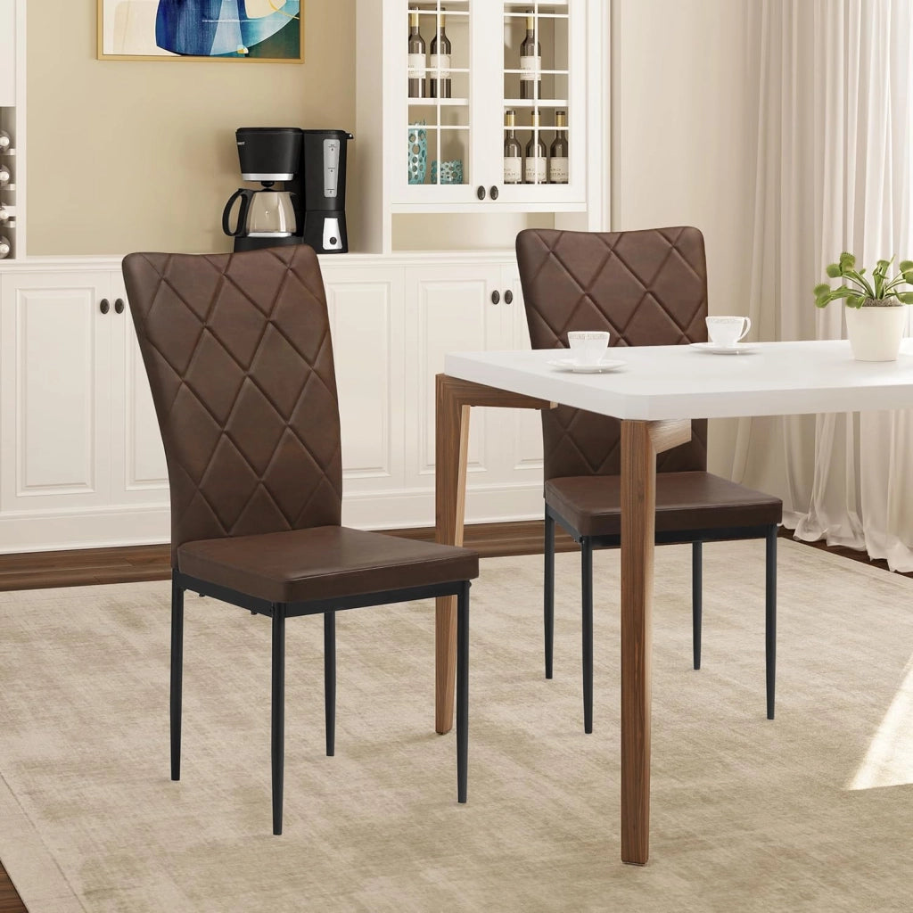 Set di 4 Sedie per Sala da Pranzo, Sedie da Cucina con Schienale Alto, con Gambe in Metallo e Rivestimento in Ecopelle Vintage, Marrone Scuro, BH380dbr-4