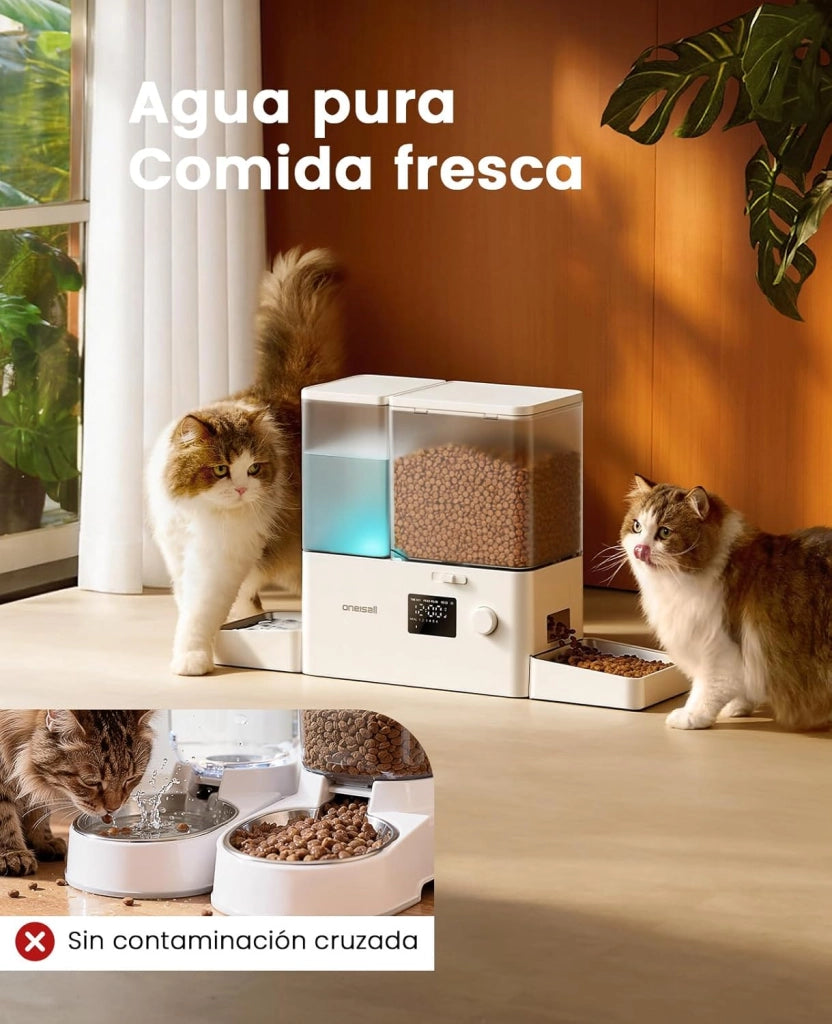 Distributore automatico per gatti e acqua, 36 tazze/8,5L, 2 in 1, per cibo pulito e acqua fresca, grande capacità, 5 l, dispenser di cibo per gatti e fontana a gravità da 3,5L per animali