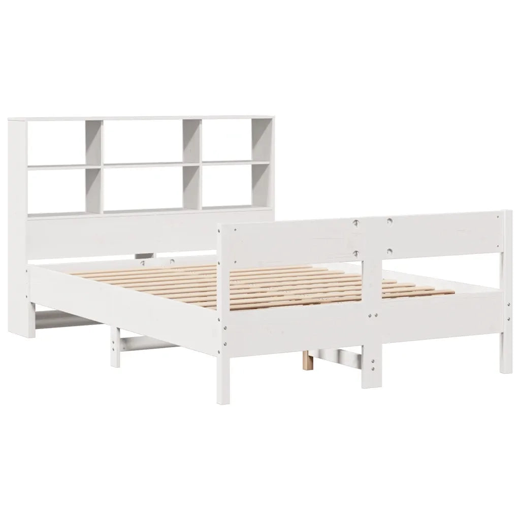 Letto Libreria senza Materasso-Struttura Letto con contenitore Bianco 160x200 cm Legno di Pino 171766