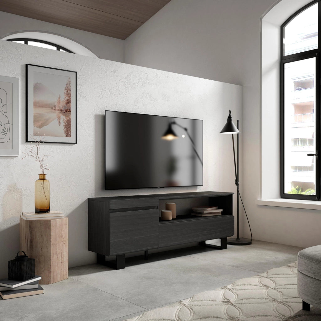 Mobile TV Soggiorno, 150x35x57cm, Per TV fino a 65", Design industriale, Nero RF2482