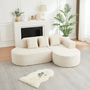 Divano angolare a L con chaise longue curva tre cuscini senza montaggio in velluto a coste beige 220 × 155 × 70 cm