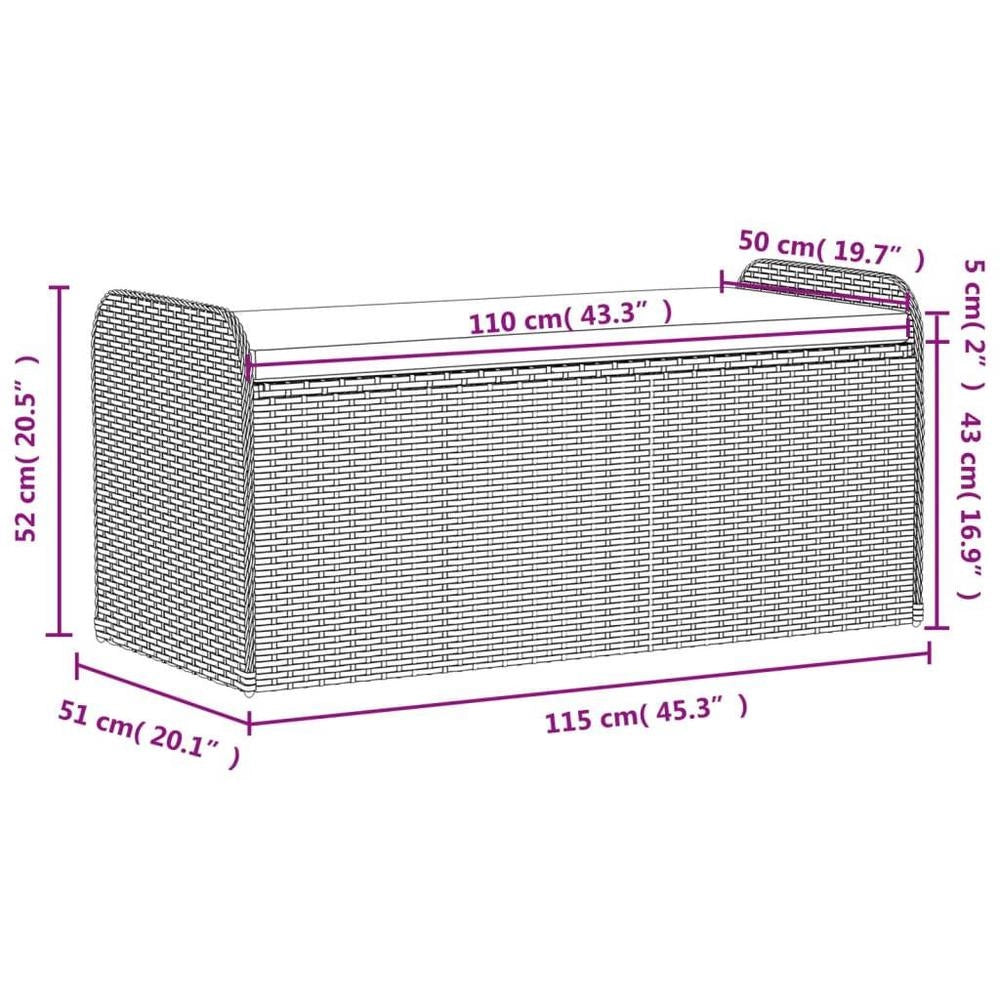 Storage Bench With Cushion, Grey, 115x51x52 Cm, Poly Rattan