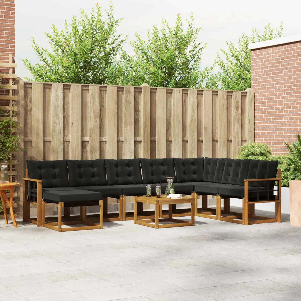 Set di divani da esterno con cuscino 9 pcs Naturale e Nero