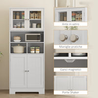 Credenza Cucina 60x30x145,5 cm con Armadietti e Vani a Giorno in Truciolare Bianco