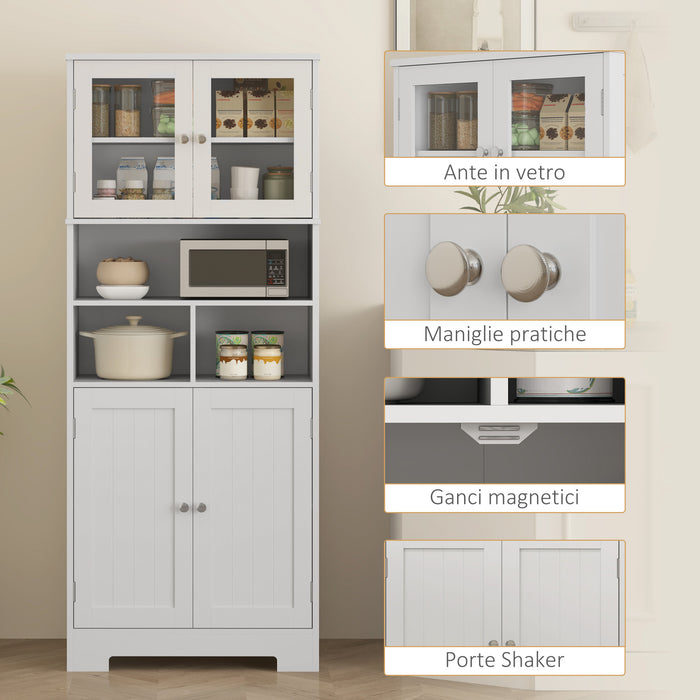 Credenza Cucina 60x30x145,5 cm con Armadietti e Vani a Giorno in Truciolare Bianco