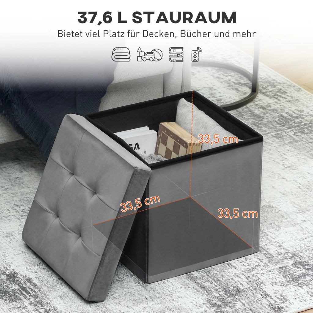 Sgabello ripiano con contenitore ¨C zephmum ¨C grigio 38x38x45 cm